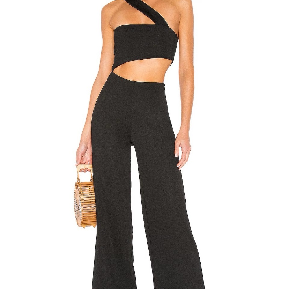 House of Harlow 1960 Black One-Shoulder Cutout Wide-Leg Jumpsuit
